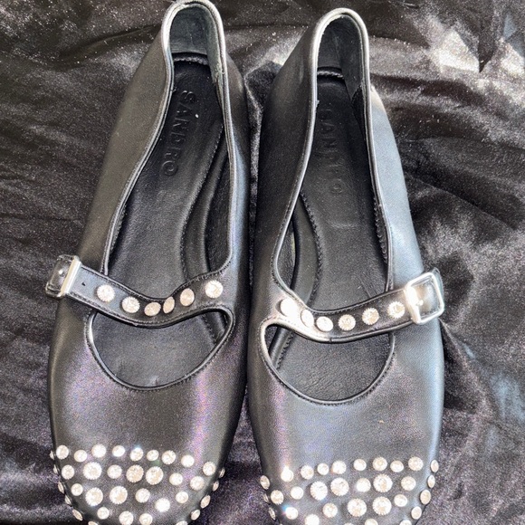 Sandro Black Flats with Silver Accents Size 10 - Picture 1 of 6